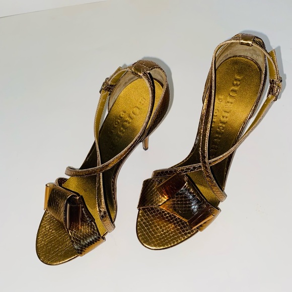 Burberry Prorsum Berkeley Snakeskin Bow Metallic Bronze High Heel Sandals Size39 - Picture 7 of 7